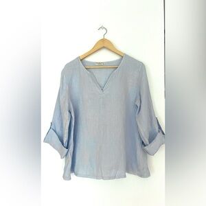 terzo millennio Light Blue Women's Top linen blouse